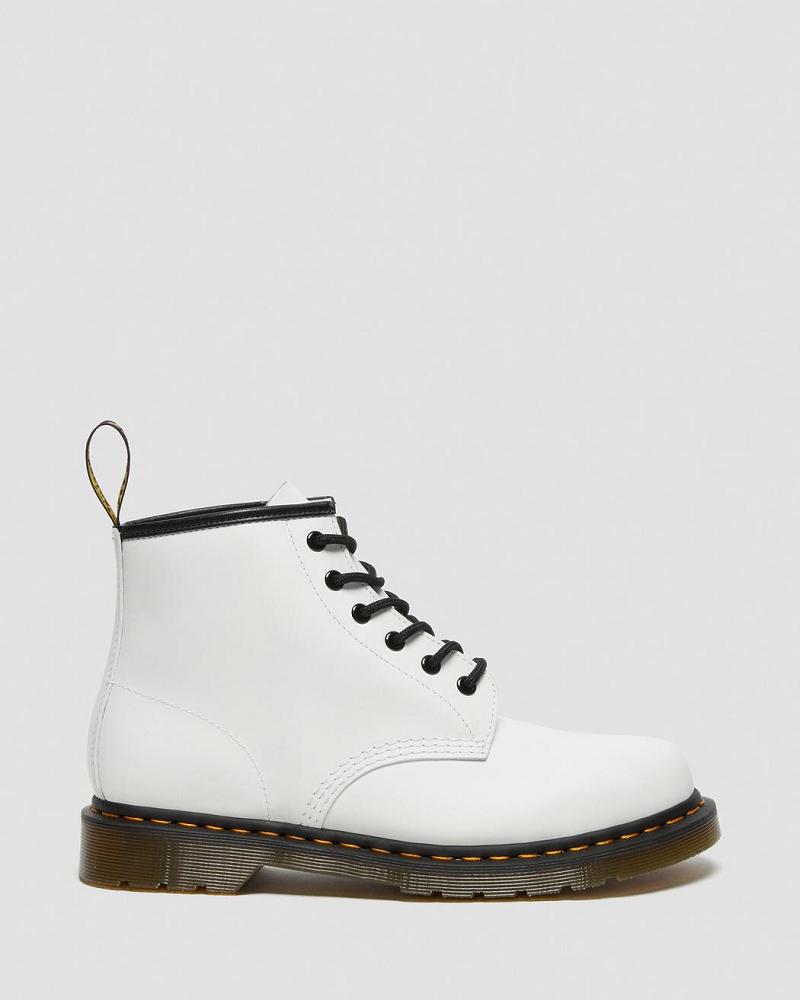 Men's Dr Martens 101 Yellow Stitch Smooth Leather Ankle Boots White | AU 412JPQ